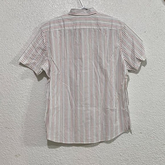 New Large Express Small Slim Striped Stretch Cotton Short Sleeve Button Up Shirt - Picture 2 of 6